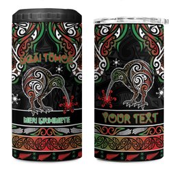Personalised Ngai Tuhoe Aotearoa Meri Kirihimete 4 in 1 Can Cooler Tumbler Maori Kiwi Bird Silver Fern Koru Pattern