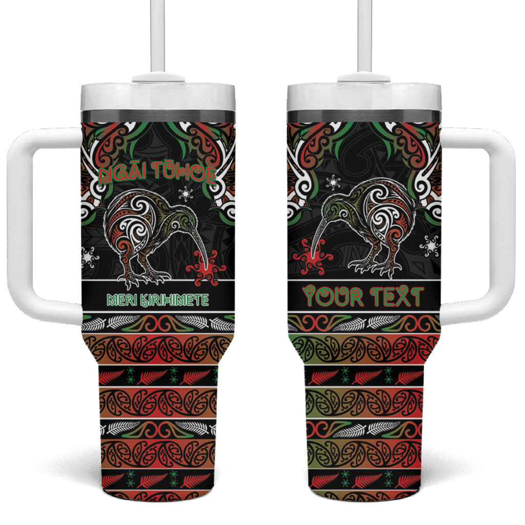 Personalised Ngai Tuhoe Aotearoa Meri Kirihimete Tumbler With Handle Maori Kiwi Bird Silver Fern Koru Pattern