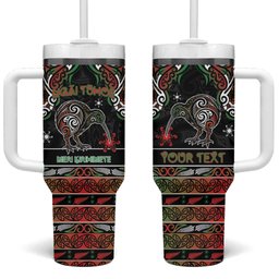 Personalised Ngai Tuhoe Aotearoa Meri Kirihimete Tumbler With Handle Maori Kiwi Bird Silver Fern Koru Pattern
