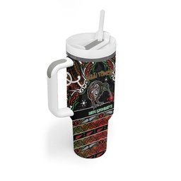 Personalised Ngai Tuhoe Aotearoa Meri Kirihimete Tumbler With Handle Maori Kiwi Bird Silver Fern Koru Pattern