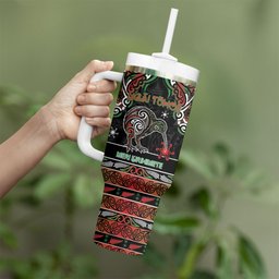 Personalised Ngai Tuhoe Aotearoa Meri Kirihimete Tumbler With Handle Maori Kiwi Bird Silver Fern Koru Pattern