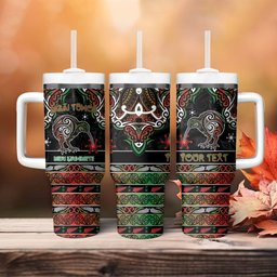 Personalised Ngai Tuhoe Aotearoa Meri Kirihimete Tumbler With Handle Maori Kiwi Bird Silver Fern Koru Pattern