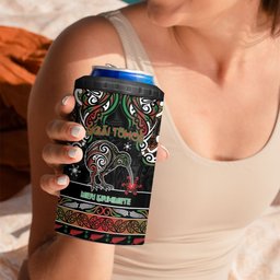 Personalised Ngai Tuhoe Aotearoa Meri Kirihimete 4 in 1 Can Cooler Tumbler Maori Kiwi Bird Silver Fern Koru Pattern