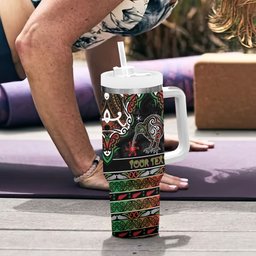 Personalised Ngai Tuhoe Aotearoa Meri Kirihimete Tumbler With Handle Maori Kiwi Bird Silver Fern Koru Pattern