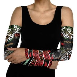 Personalised Ngai Tuhoe Aotearoa Meri Kirihimete Arm Sleeves Maori Kiwi Bird Silver Fern Koru Pattern