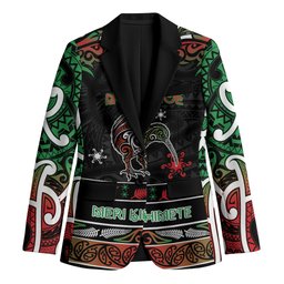 Personalised Ngai Tuhoe Aotearoa Meri Kirihimete Blazer Maori Kiwi Bird Silver Fern Koru Pattern