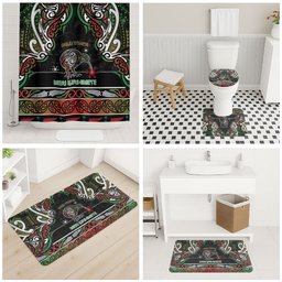 Ngai Tuhoe Aotearoa Meri Kirihimete Bathroom Set Maori Kiwi Bird Silver Fern Koru Pattern