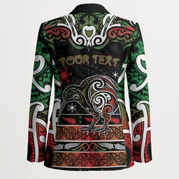 Personalised Ngai Tuhoe Aotearoa Meri Kirihimete Blazer Maori Kiwi Bird Silver Fern Koru Pattern