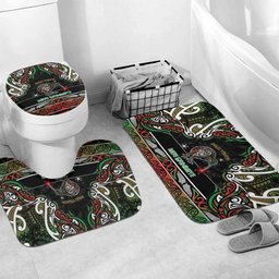 Ngai Tuhoe Aotearoa Meri Kirihimete Bathroom Set Maori Kiwi Bird Silver Fern Koru Pattern