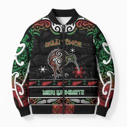 Personalised Ngai Tuhoe Aotearoa Meri Kirihimete Bomber Puffer Jacket Maori Kiwi Bird Silver Fern Koru Pattern