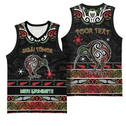 Personalised Ngai Tuhoe Aotearoa Meri Kirihimete Basketball Jersey Maori Kiwi Bird Silver Fern Koru Pattern