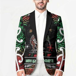 Personalised Ngai Tuhoe Aotearoa Meri Kirihimete Blazer Maori Kiwi Bird Silver Fern Koru Pattern