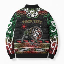 Personalised Ngai Tuhoe Aotearoa Meri Kirihimete Bomber Puffer Jacket Maori Kiwi Bird Silver Fern Koru Pattern