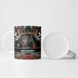 Personalised Ngai Tuhoe Aotearoa Meri Kirihimete Ceramic Mug Maori Kiwi Bird Silver Fern Koru Pattern