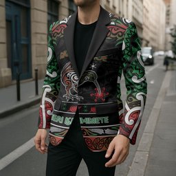 Personalised Ngai Tuhoe Aotearoa Meri Kirihimete Blazer Maori Kiwi Bird Silver Fern Koru Pattern