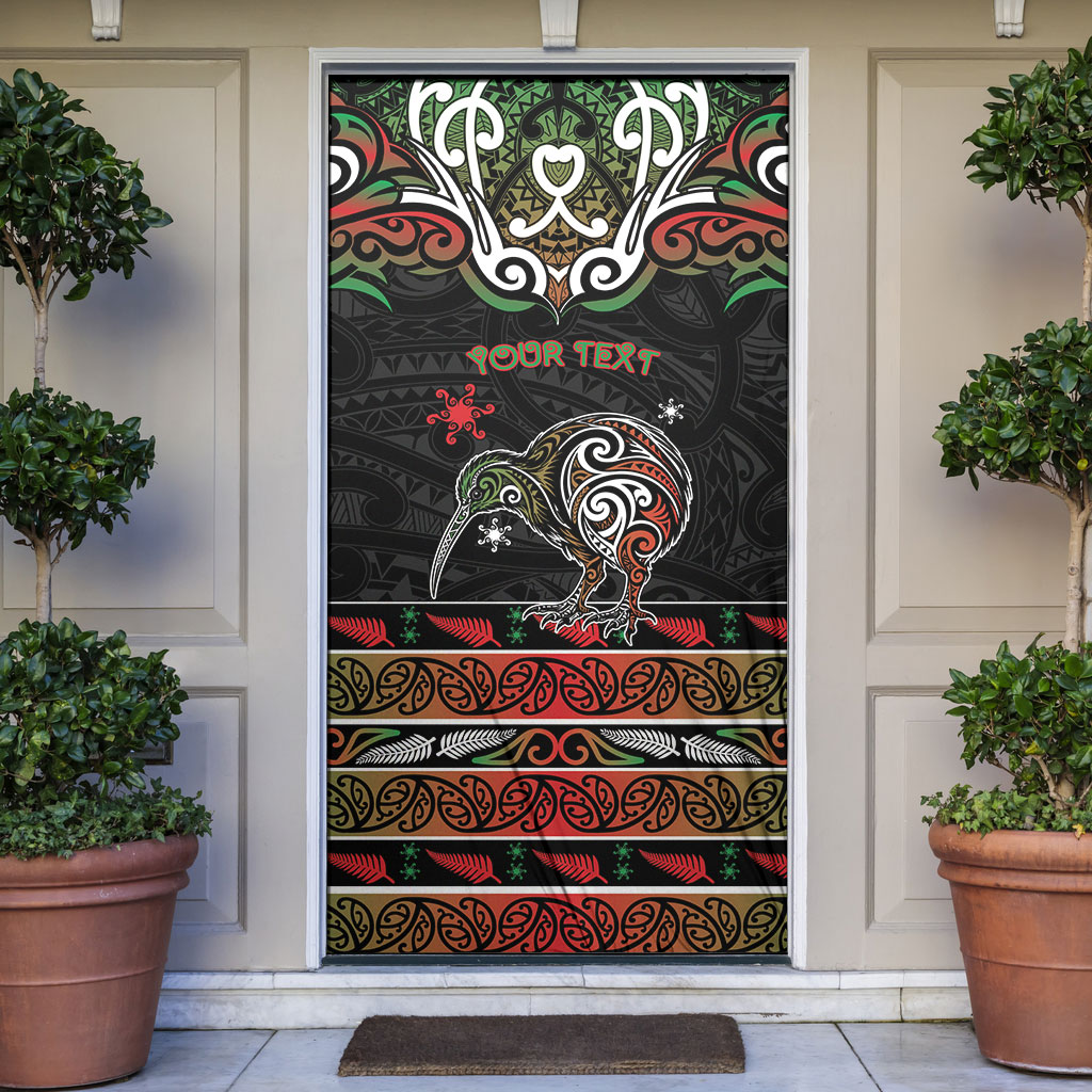Personalised Ngai Tuhoe Aotearoa Meri Kirihimete Door Cover Maori Kiwi Bird Silver Fern Koru Pattern