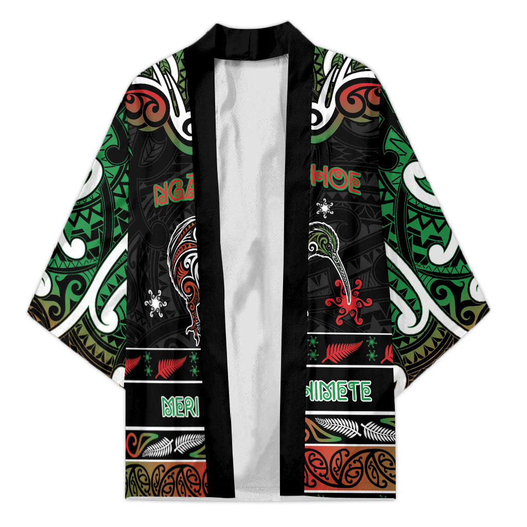 Personalised Ngai Tuhoe Aotearoa Meri Kirihimete Kimono Maori Kiwi Bird Silver Fern Koru Pattern