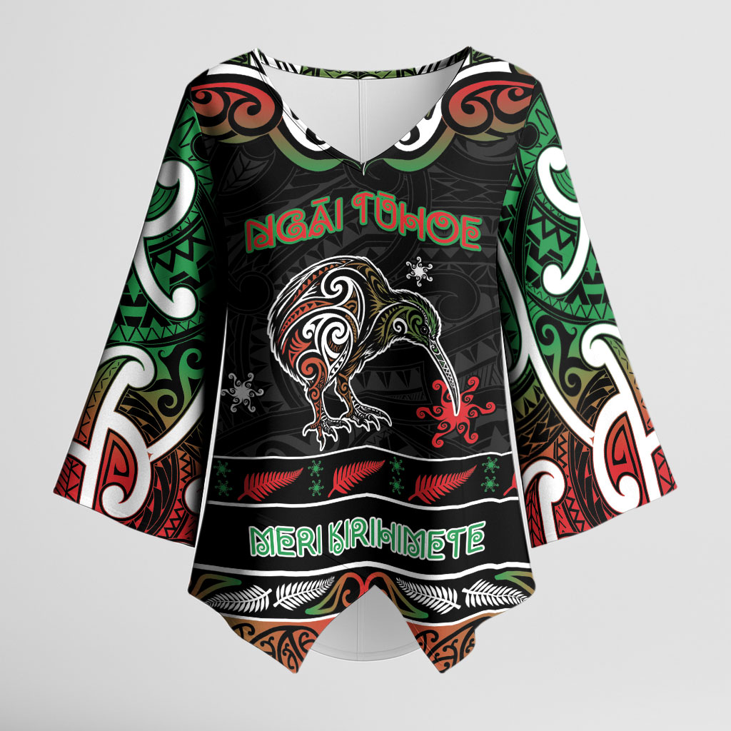 Personalised Ngai Tuhoe Aotearoa Meri Kirihimete Kimono Sleeve Blouse Maori Kiwi Bird Silver Fern Koru Pattern