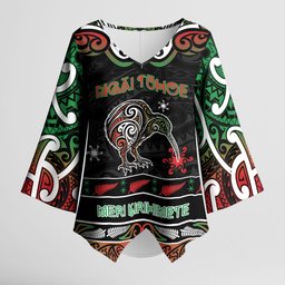 Personalised Ngai Tuhoe Aotearoa Meri Kirihimete Kimono Sleeve Blouse Maori Kiwi Bird Silver Fern Koru Pattern