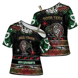 Personalised Ngai Tuhoe Aotearoa Meri Kirihimete Cross Shoulder Shirt Maori Kiwi Bird Silver Fern Koru Pattern