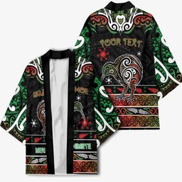 Personalised Ngai Tuhoe Aotearoa Meri Kirihimete Kimono Maori Kiwi Bird Silver Fern Koru Pattern