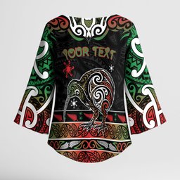 Personalised Ngai Tuhoe Aotearoa Meri Kirihimete Kimono Sleeve Blouse Maori Kiwi Bird Silver Fern Koru Pattern