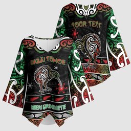 Personalised Ngai Tuhoe Aotearoa Meri Kirihimete Kimono Sleeve Blouse Maori Kiwi Bird Silver Fern Koru Pattern