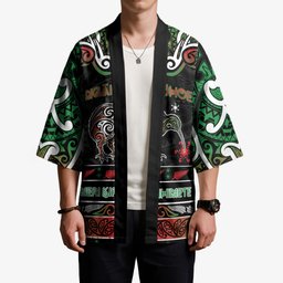 Personalised Ngai Tuhoe Aotearoa Meri Kirihimete Kimono Maori Kiwi Bird Silver Fern Koru Pattern