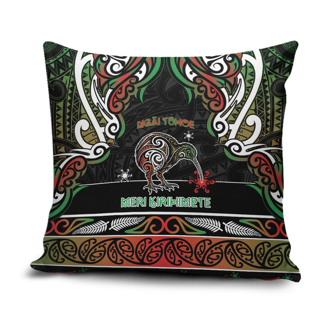 Ngai Tuhoe Aotearoa Meri Kirihimete Pillow Cover Maori Kiwi Bird Silver Fern Koru Pattern