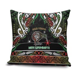 Ngai Tuhoe Aotearoa Meri Kirihimete Pillow Cover Maori Kiwi Bird Silver Fern Koru Pattern