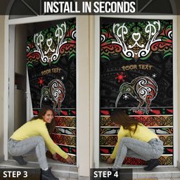 Personalised Ngai Tuhoe Aotearoa Meri Kirihimete Door Cover Maori Kiwi Bird Silver Fern Koru Pattern