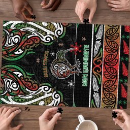 Ngai Tuhoe Aotearoa Meri Kirihimete Puzzle Maori Kiwi Bird Silver Fern Koru Pattern