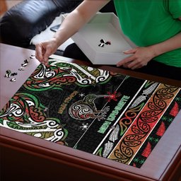 Ngai Tuhoe Aotearoa Meri Kirihimete Puzzle Maori Kiwi Bird Silver Fern Koru Pattern