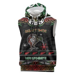 Personalised Ngai Tuhoe Aotearoa Meri Kirihimete Sleeveless Hoodie Maori Kiwi Bird Silver Fern Koru Pattern