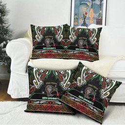 Ngai Tuhoe Aotearoa Meri Kirihimete Pillow Cover Maori Kiwi Bird Silver Fern Koru Pattern