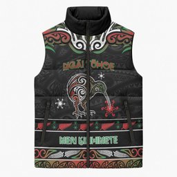 Personalised Ngai Tuhoe Aotearoa Meri Kirihimete Sleeveless Puffer Jacket Maori Kiwi Bird Silver Fern Koru Pattern