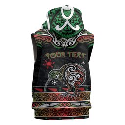 Personalised Ngai Tuhoe Aotearoa Meri Kirihimete Sleeveless Hoodie Maori Kiwi Bird Silver Fern Koru Pattern