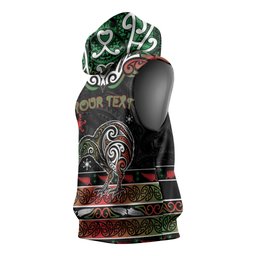 Personalised Ngai Tuhoe Aotearoa Meri Kirihimete Sleeveless Hoodie Maori Kiwi Bird Silver Fern Koru Pattern
