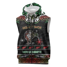 Personalised Ngai Tuhoe Aotearoa Meri Kirihimete Sleeveless Zip Hoodie Maori Kiwi Bird Silver Fern Koru Pattern