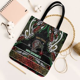 Ngai Tuhoe Aotearoa Meri Kirihimete Tote Bag Maori Kiwi Bird Silver Fern Koru Pattern