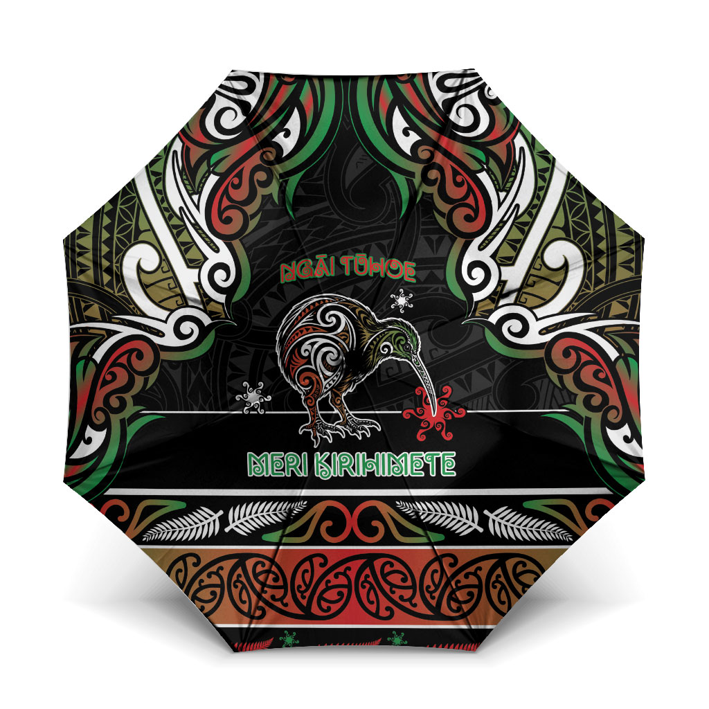 Ngai Tuhoe Aotearoa Meri Kirihimete Umbrella Maori Kiwi Bird Silver Fern Koru Pattern