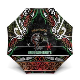 Ngai Tuhoe Aotearoa Meri Kirihimete Umbrella Maori Kiwi Bird Silver Fern Koru Pattern