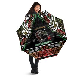 Ngai Tuhoe Aotearoa Meri Kirihimete Umbrella Maori Kiwi Bird Silver Fern Koru Pattern