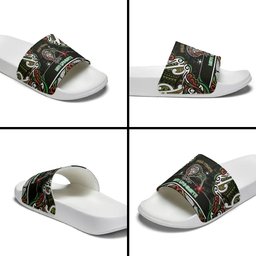 Ngai Tuhoe Aotearoa Meri Kirihimete Slide Sandals Maori Kiwi Bird Silver Fern Koru Pattern