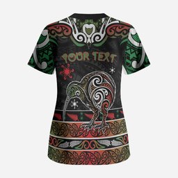 Personalised Ngai Tuhoe Aotearoa Meri Kirihimete Scrub Top Maori Kiwi Bird Silver Fern Koru Pattern