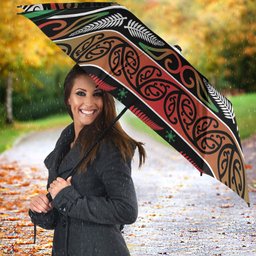 Ngai Tuhoe Aotearoa Meri Kirihimete Umbrella Maori Kiwi Bird Silver Fern Koru Pattern