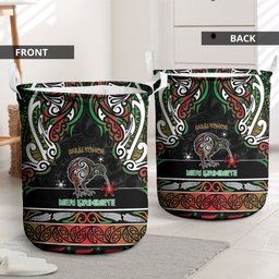 Ngai Tuhoe Aotearoa Meri Kirihimete Laundry Basket Maori Kiwi Bird Silver Fern Koru Pattern