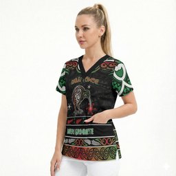 Personalised Ngai Tuhoe Aotearoa Meri Kirihimete Scrub Top Maori Kiwi Bird Silver Fern Koru Pattern