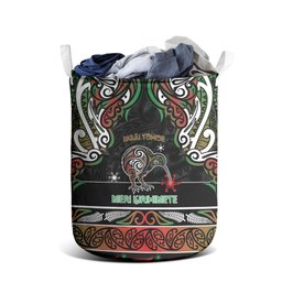 Ngai Tuhoe Aotearoa Meri Kirihimete Laundry Basket Maori Kiwi Bird Silver Fern Koru Pattern