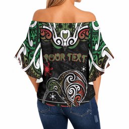 Personalised Ngai Tuhoe Aotearoa Meri Kirihimete Off Shoulder Wrap Waist Top Maori Kiwi Bird Silver Fern Koru Pattern